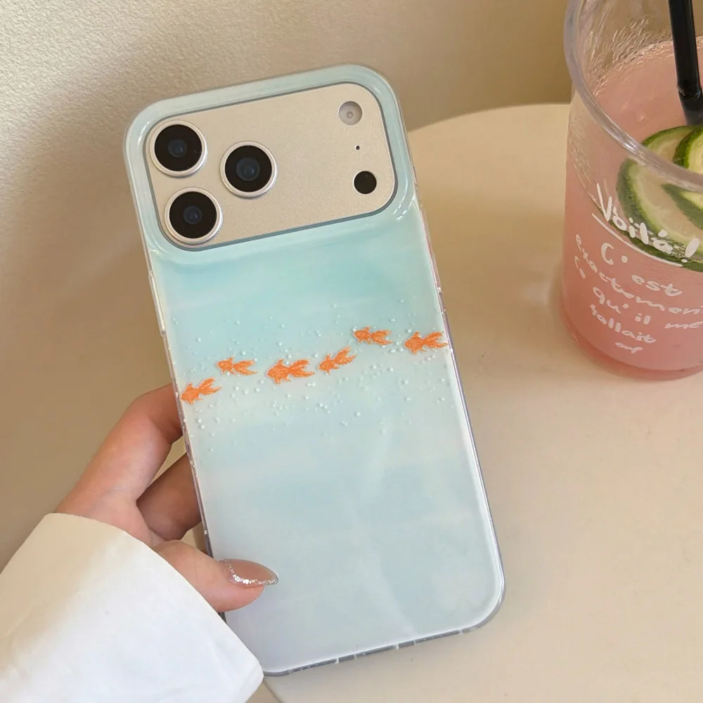 Coque de téléphone en Tpu, poisson rouge Koi, dégradé bleu, pour iPhone 14 15 16 17 ProMax 13 17air, luxe, antichoc, décor artistique