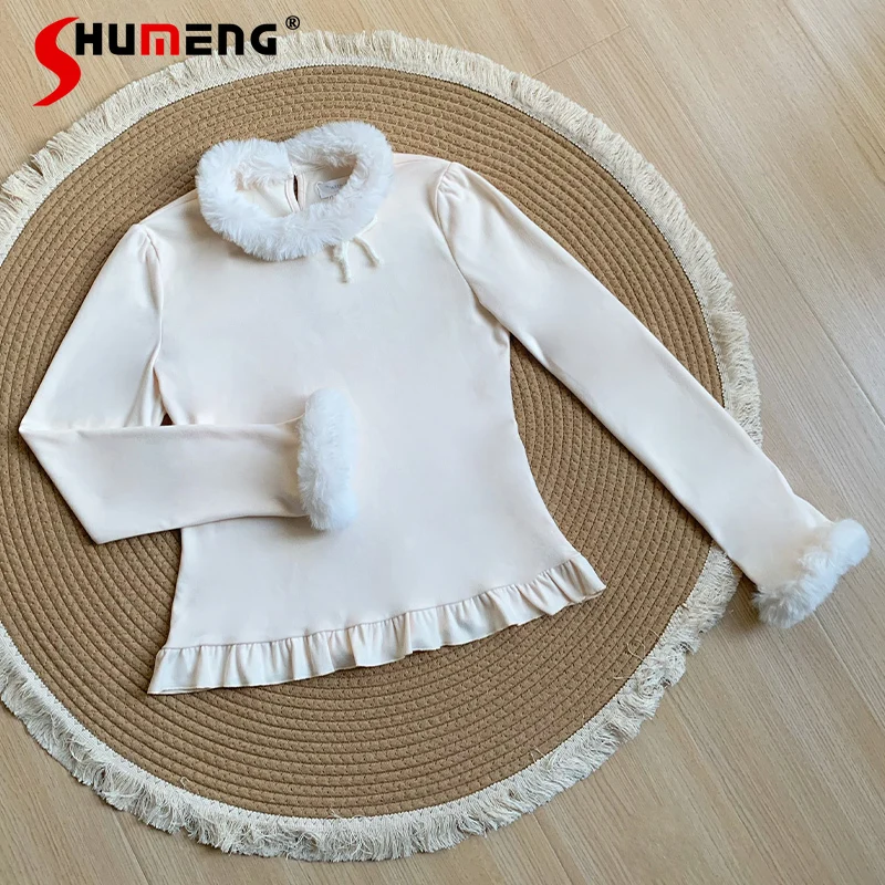 

Милая мягкая легкая теплая футболка, пуловер, зимняя Лолита, японский оригинальный дизайн, трехцветные трикотажные эластичные внутренние футболки