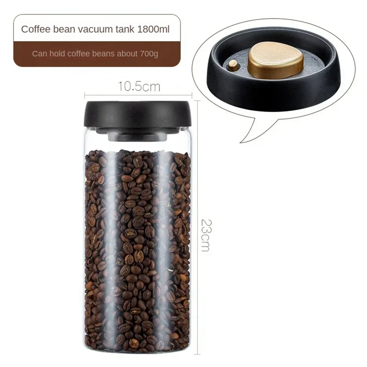 Vacuum Sealed Jug Coffee Beans Glass Airtight Canister Food Grains Candy Keep Fresh Storage Jar 1800Ml