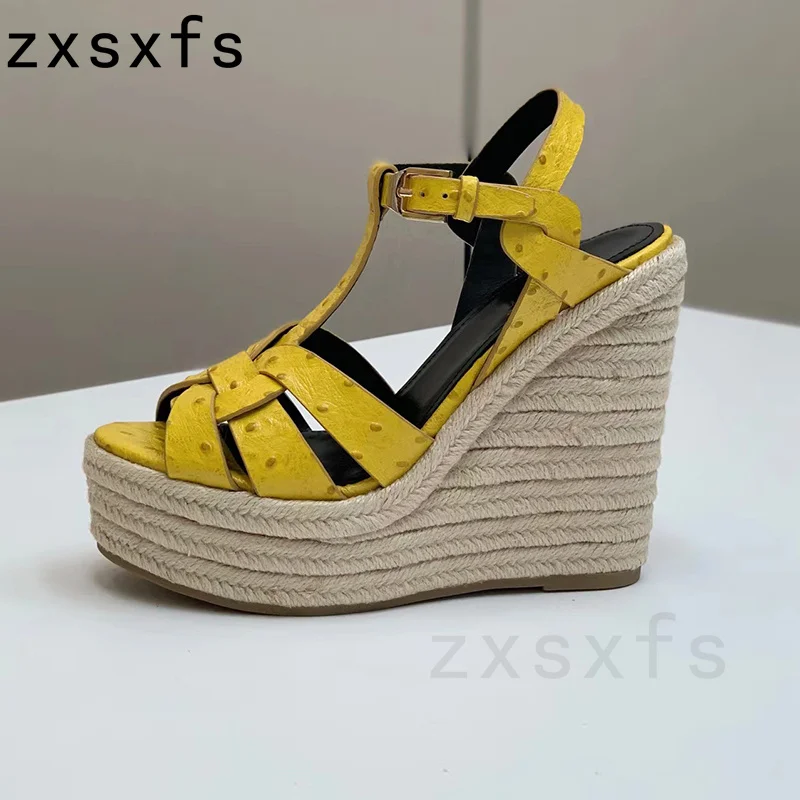 

Runway Platform Wedge Heels Sandals Women Weave Leather Ankle Strap Gladiator Sandals Summer Brand Party Shoes Women Sandals