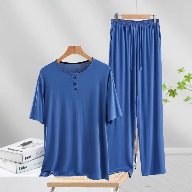 Pajama Man Short Sleeve Long Pant Set Modal Large Size Sleepwear Home Clothes For Men Comfort Pyjama Male Nightwear Suit