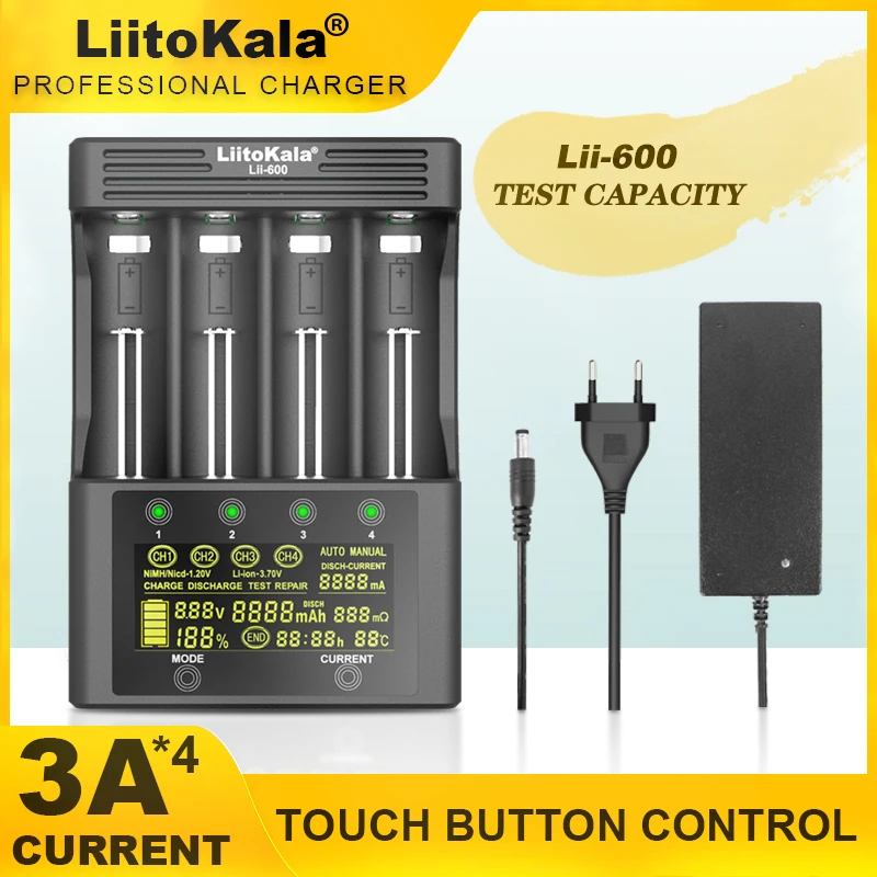 Liitokala Lii-S8 Lii-600 Lii-500 Lii-PD4 LCD 3.7 فولت 18650 18350 18500 21700 14500 26650 AA NiMH بطارية ليثيوم شاحن Lii-500S