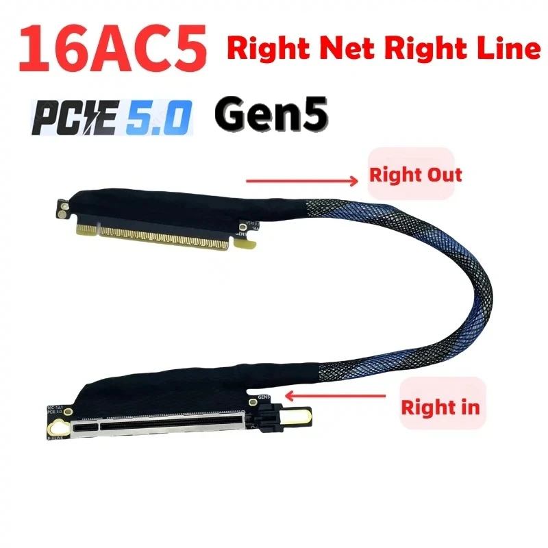 GEN5 Riser Cable  PCI E 5.0 X16 Graphics Card GPU Soft Extension Cable Silver-Plated PCI-E High Speed Server 90 Degrees RTX5090