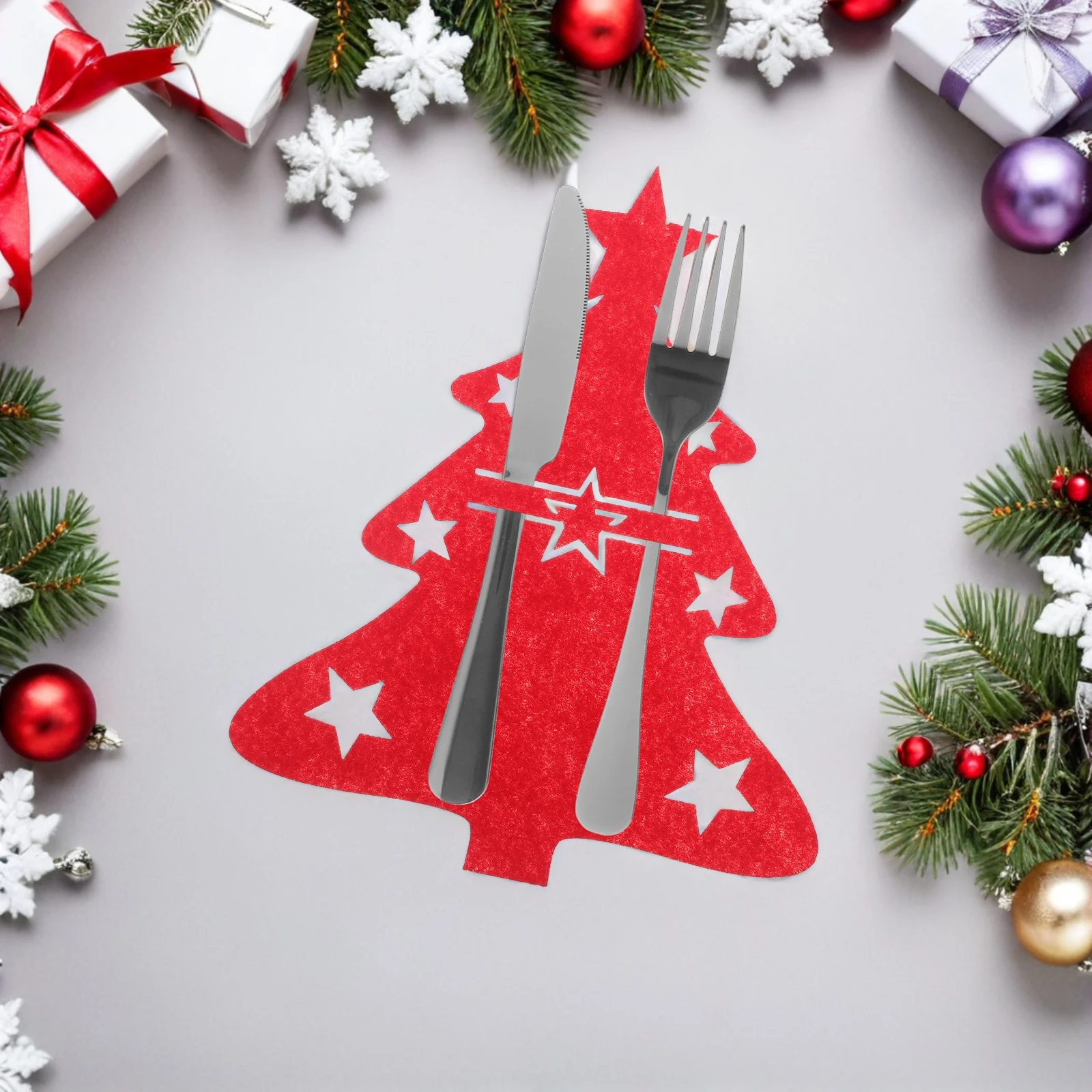 

48Pcs Xmas Tree Cutlery Holders Red Felt Silverware Bags Christmas Tableware Decoration for Party Felt Silverware Holder Bag