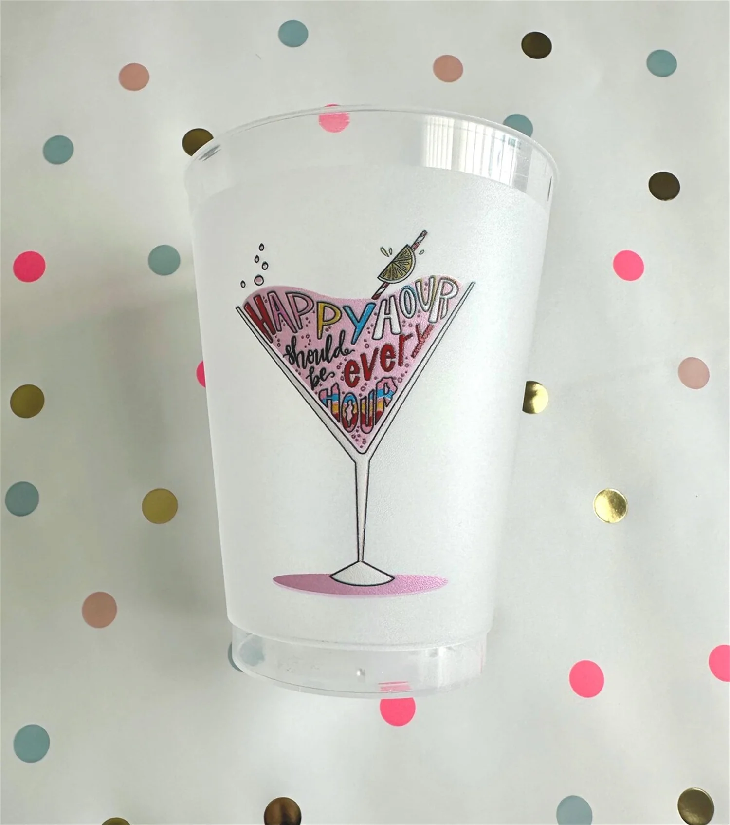 

Чашки Happy Hour, Happy Hour Should Be Every Hour, чашки для вечеринок Frost Flex, небьющиеся чашки для вечеринок, товары для вечеринок, полноцветные, Se