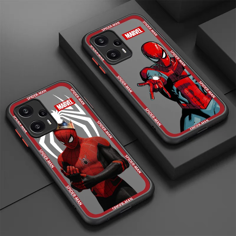 Marvel Hero SpiderMan Art For POCO X5 X4 X3 NFC X2 M5S M4 M3 M2 C55 C51 F5 F4 GT Pro 5G Frosted Translucent Phone Case