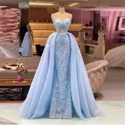 Exquisite Dreamy Light Blue Prom Dresses Princess Floor Length Sweetheart Sleeveless Shiny Luxury فساتين سهرة Vestidos De Festa