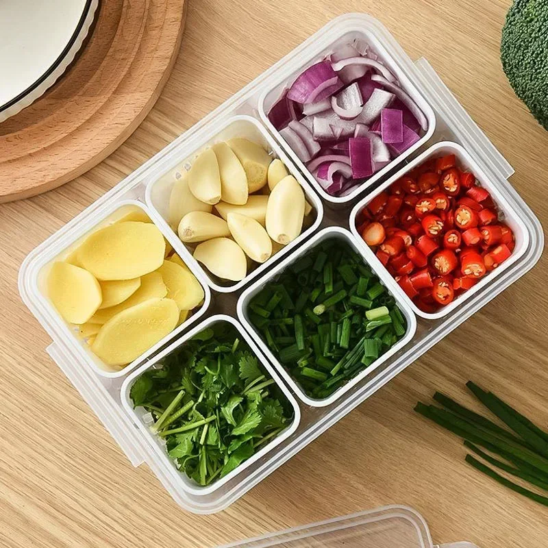 Refrigerator Storage Box 4/6 Grid Food Vegetable Fruit Storage Box Fridge Organizer Drain Basket Meat Onion Ginger Clear Crisper