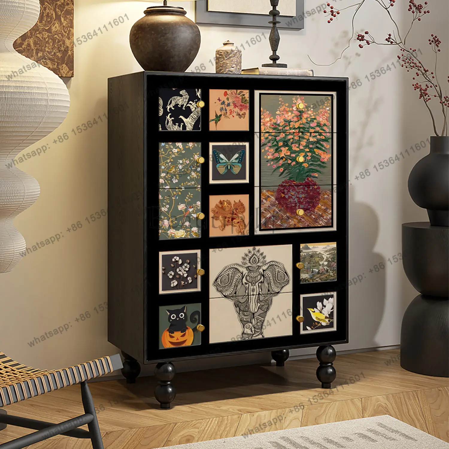 

Medieval style solid wood locker bedroom living room French retro wall storage cabinet