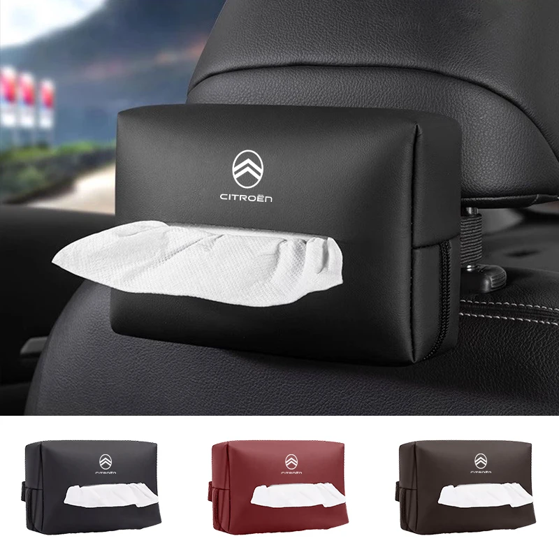 Car Tissue Box Leather Seat Back Hanging Napkins Paper Towel Bag For Citroen C4 C3 C5 C1 C2 VTS Berlingo Celysee Xsara Picasso