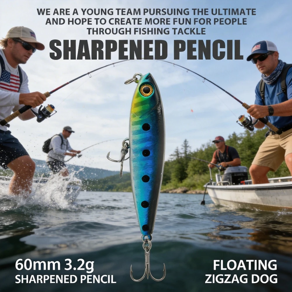 

6cm 3.2g Micro Floating Pencil Topwater Zig Zag Dog Bionic Hard Bait Freshwater Fishing Lure