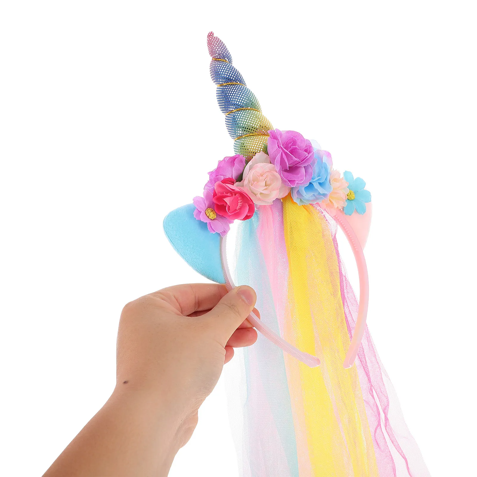 1Pcs Unicorn Headband with Tulle Rainbow Horn Glitter Ear Hair Band Costume Party Accessory Unicorn Headband with Tulle
