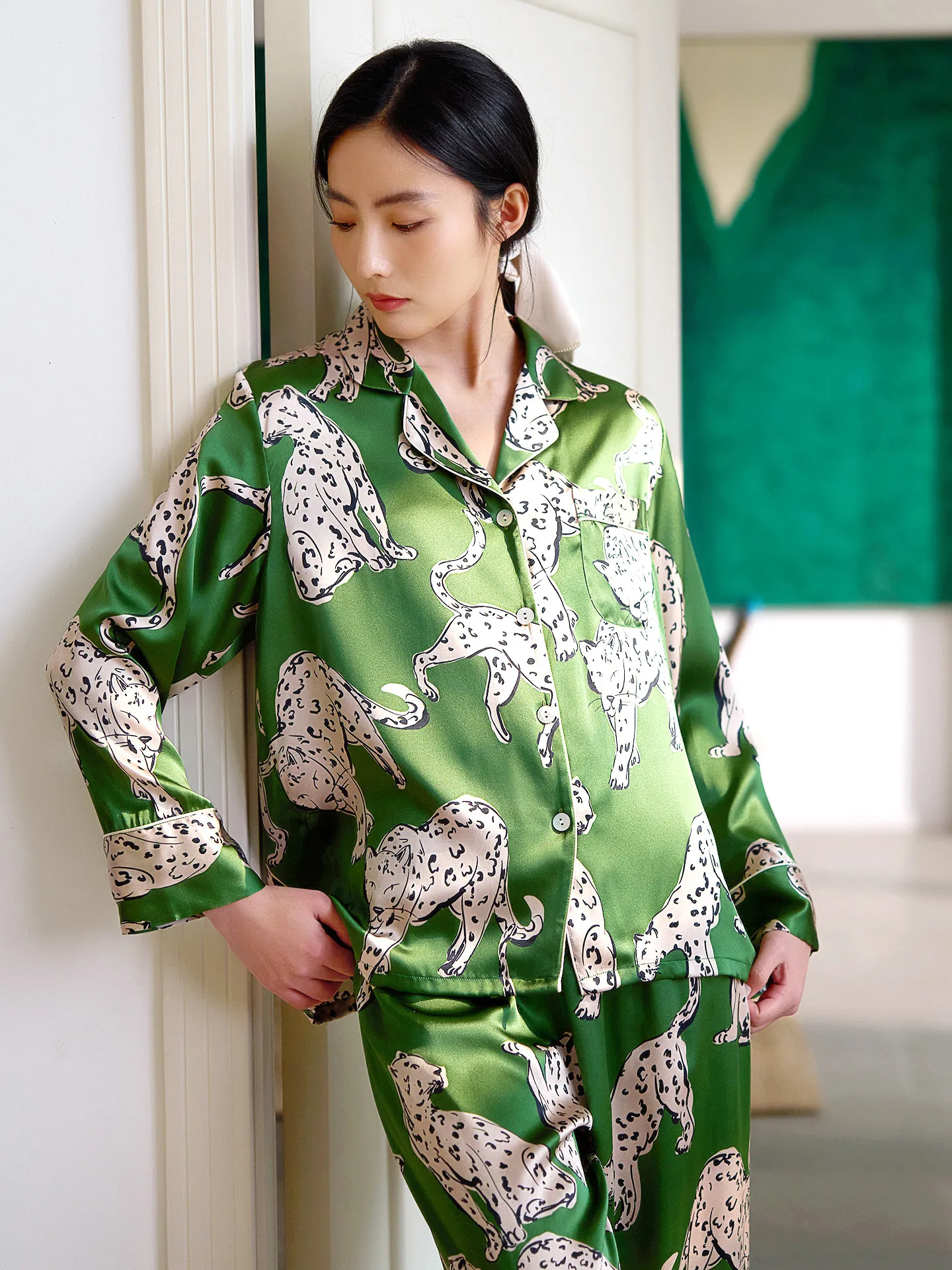 

Printed 16MM 100% Mulberry Silk Pajama Set Summer Women Pure Silk Pajamas Retro Nightwear Sleepwear Soft Pijama Loungewear PJs