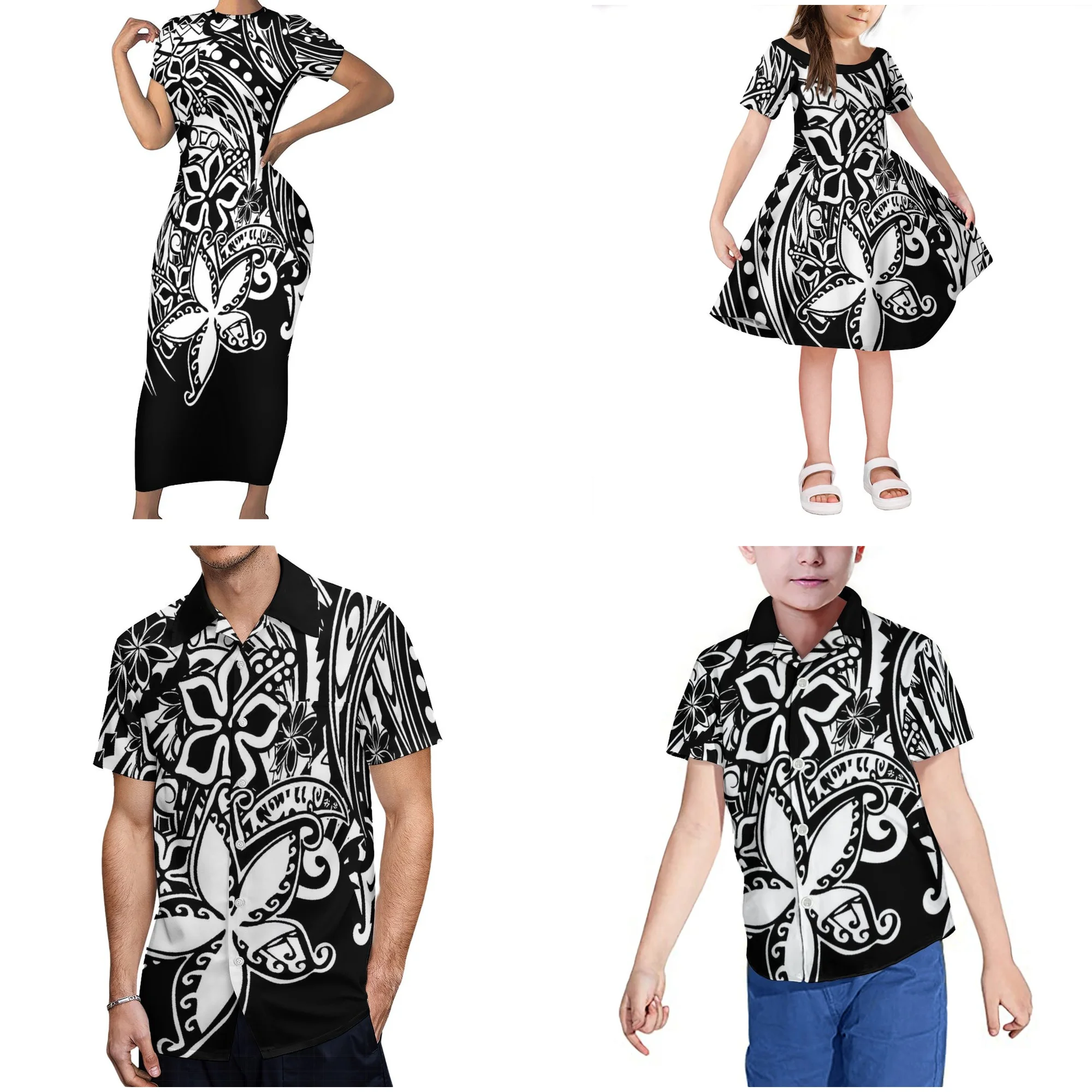 2024 New Design Custom Causal Family Matching Clothes Polynesian Tonga Tribal Toddler Girl Dress Samoa