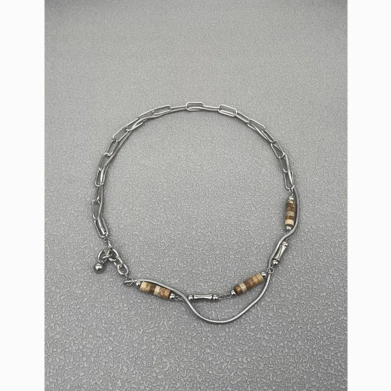 

10 Pieces Stainless Steel Double Layer Splicing Natural Stone Necklace Fashion Jewelry Valentine's Day Gift for Partner