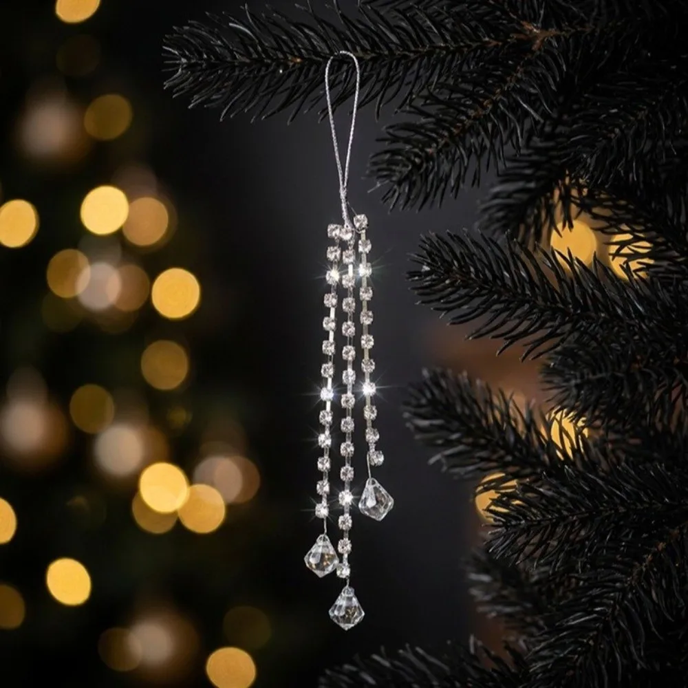 Glitter Rhinestone Christmas Pick Multiple Size Acrylic Bead Christmas Sprig Handcrafted Bead String Vine Xmas Tree Branch