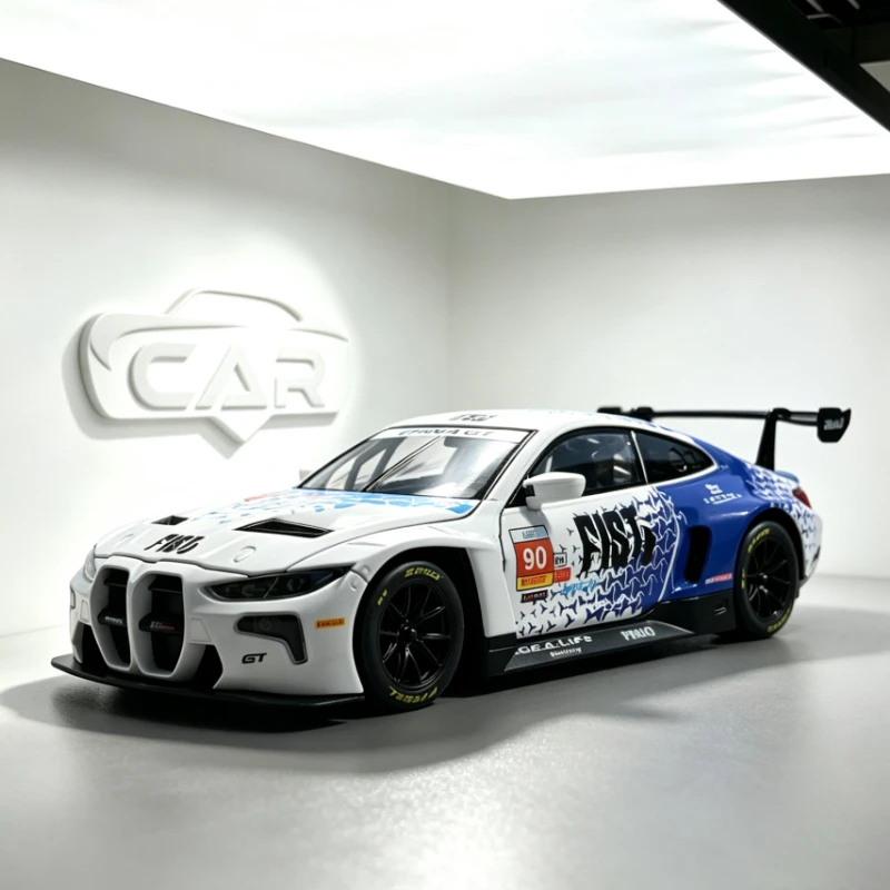 1:24 M4‑GT3 Livery Diecast Alloy Car Model Pull Back Sound Light Racing Theme Game Room Decoration Boys Toy Collection Ornament