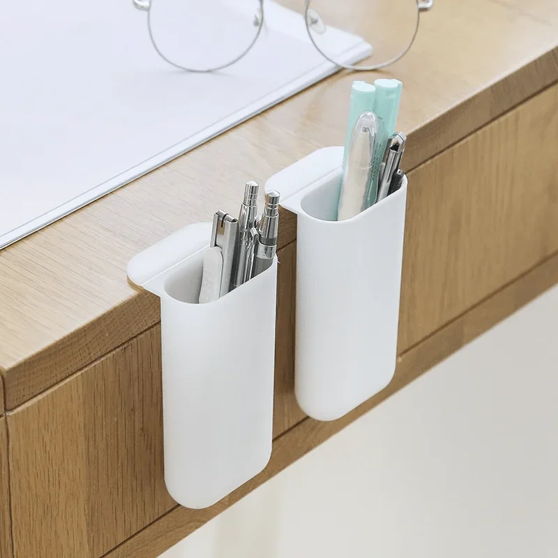 Multi Functional Desktop Display Pocket Pen Holder, Office Desk Stationery Pen Box, Adhesive Small Item Storage Tube