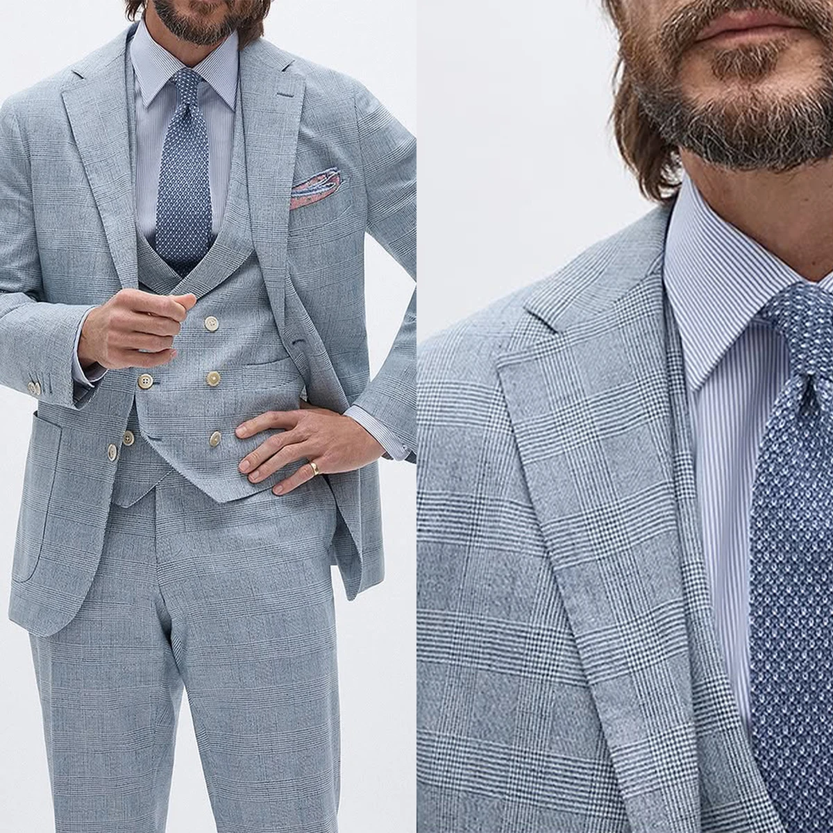 Costume 3 pièces moderne à col à revers pour Homme, Blazer et pantalon en treillis à carreaux, vêtements de travail formels pour marié de mariage, personnalisé