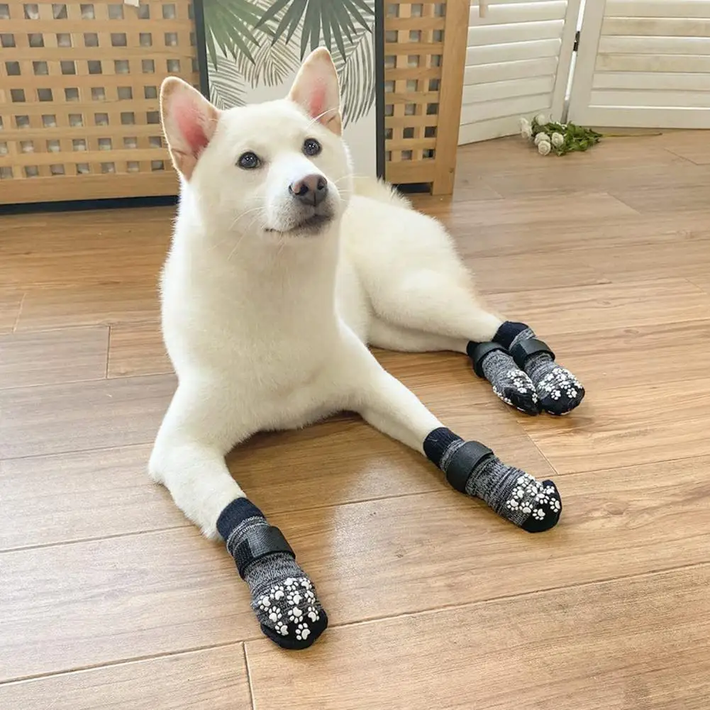 Pet Socks for Dogs Durable Anti-slip Dog Socks with Adjustable Straps Strong Sole Grips for Indoor Hardwood Floors 4pcs Paw