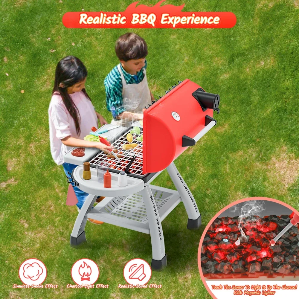 WizKidz Set da gioco per barbecue a 2 strati per barbecue per bambini, regali divertenti all'aria aperta | Finta giocattoli da cucina per bambini di età compresa tra 3 e 5 anni, ragazze e ragazzi