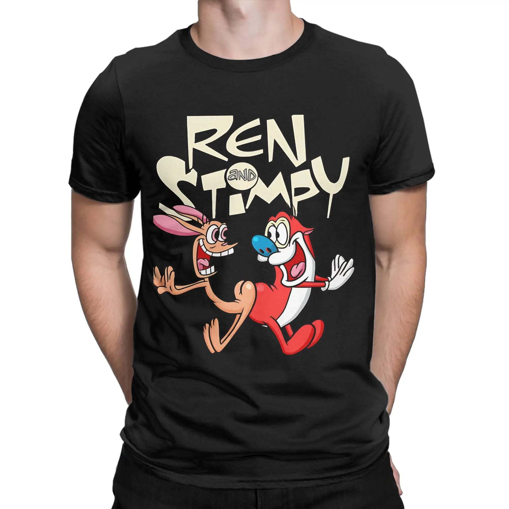 Ren And Stimpy Cartoon T Shirt Summer  Leisure T-Shirts Men Cotton O Neck 4XL 5XL 6XL Top Tees Short Sleeve Streetwear Tshirt