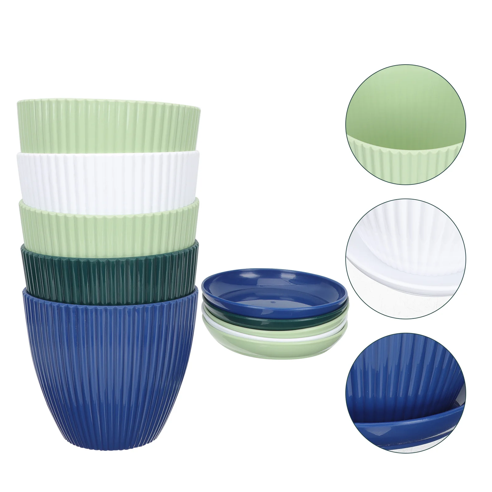 

5Pcs Plastic Flower Planters Round Shape Simple Design with Tray for Balcony Garden Indoor Planting Succulent Plant Containers