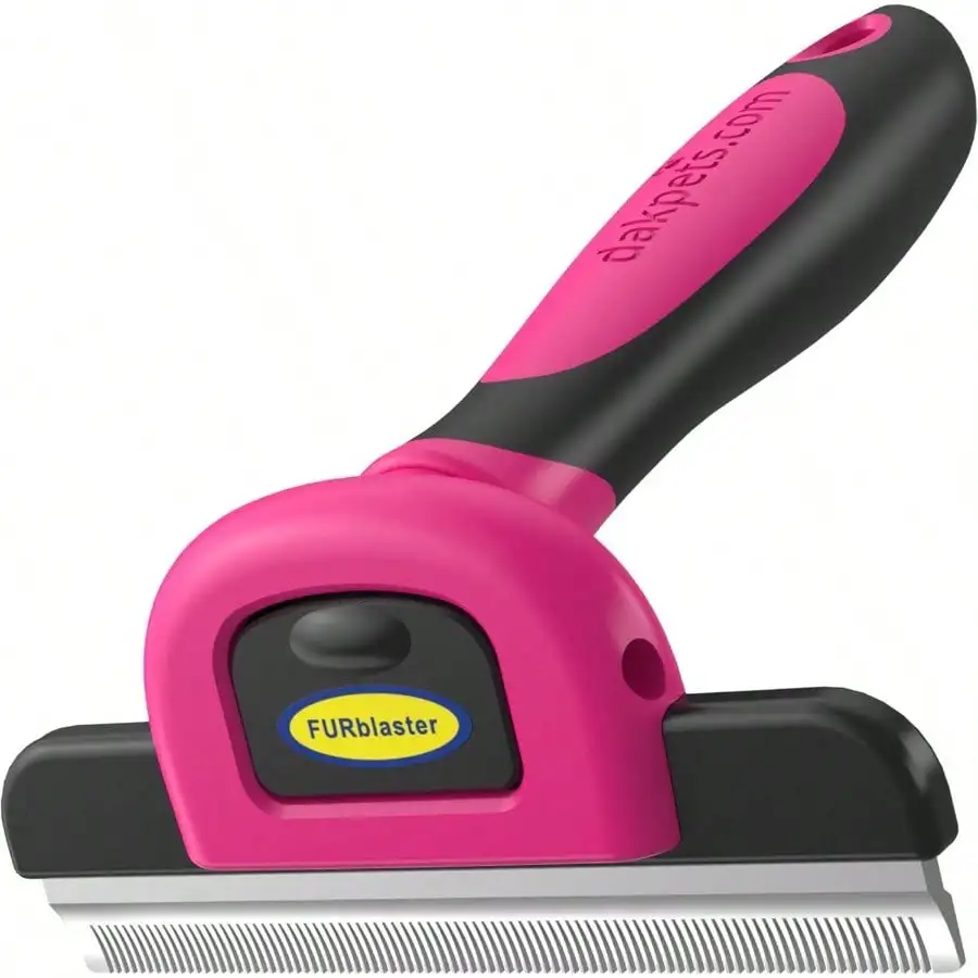 

Stainless Steel Pet Deshedding Tool - Grooming Brush For Cats And Dogs, Removes Trapped Hair, Reduces Shedding By Up To 95%, All Hair Types, Includes Protective Blade Cover, Pink, 4 Inches