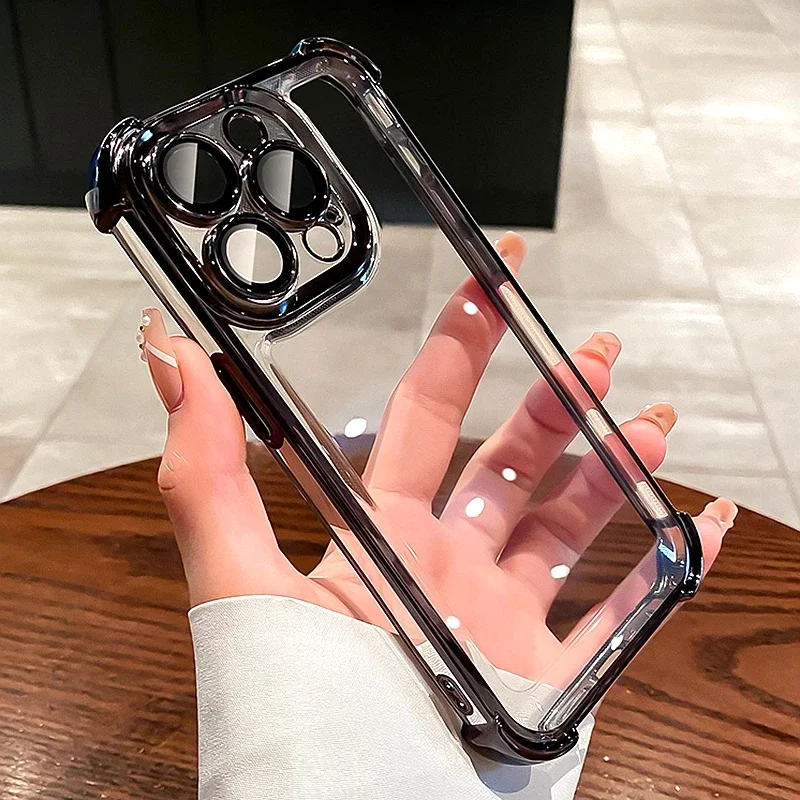 Luxury Electroplate Shockproof Transparent Phone Case For iPhone 15 14 13 12 11 16 17 Pro Max Plus A