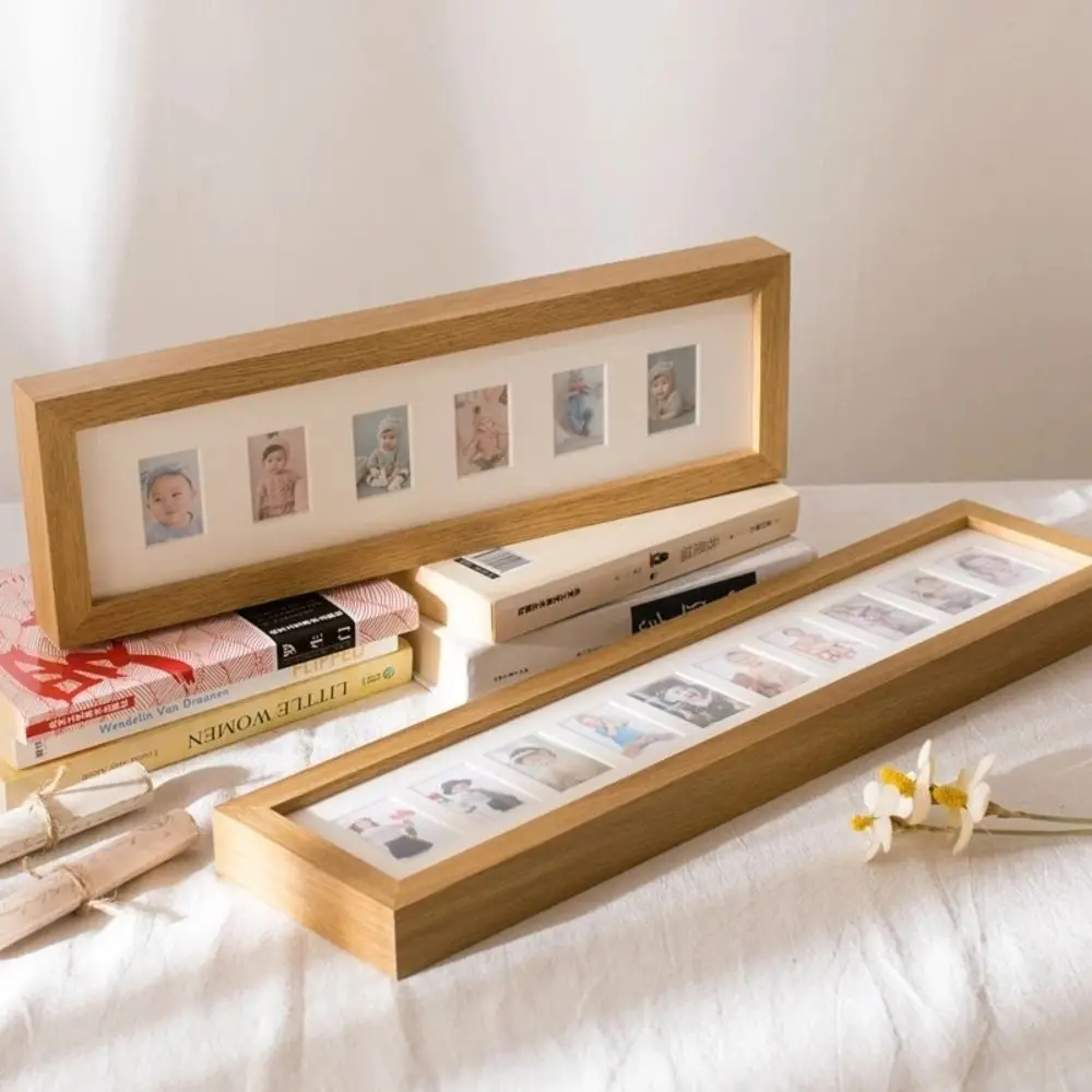 Wooden Baby Growth Photo Album Frame Mini 2 Inch 6 /10 Holes Picture Frames Durable Creative Memorial Photo Frame