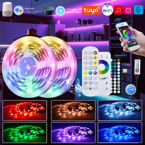Tuya WiFi LED Strip Lights Smart Life USB 5050 RGB Lamp Tape TV PC Backlight Room Light Flexible Diode Work With Alexa Google