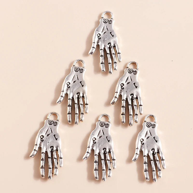 Leslie 10 Stück 31*14mm Legierung Antik-Silberfarben Hamsa-Hand-Anhänger für Armbänder Halsketten DIY Handgemachtes Schmuckzubehör – Detail 5
