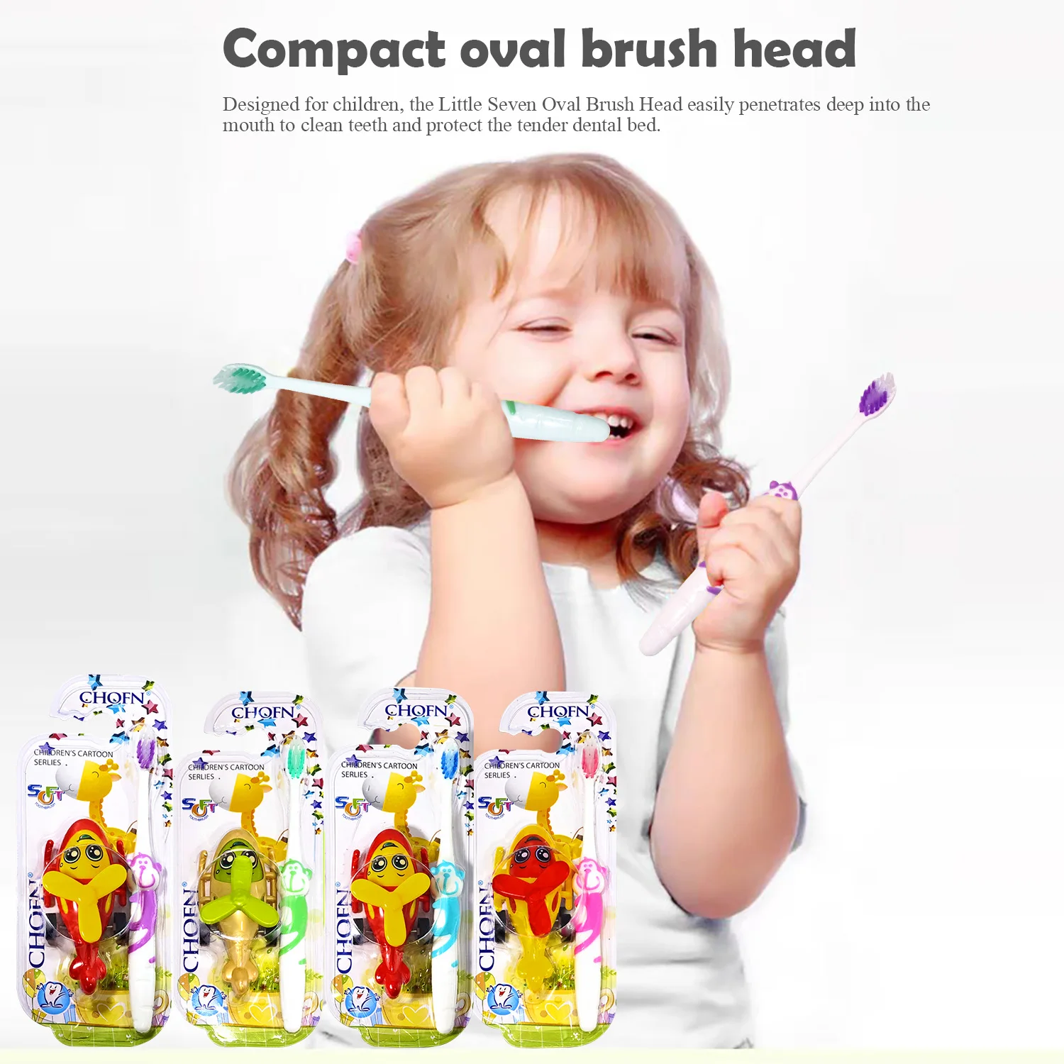 Cute little monkey children soft bristle toothbrush 2-6 years old baby boys and girls with boomerang car 2 in 1 toothbrush