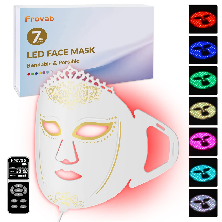 LED Mask 7 Light LED Facial Mask with Neck Face Care Mask Therapy Light LED Face Mask Skin Elasticity Salon Beauty Devices