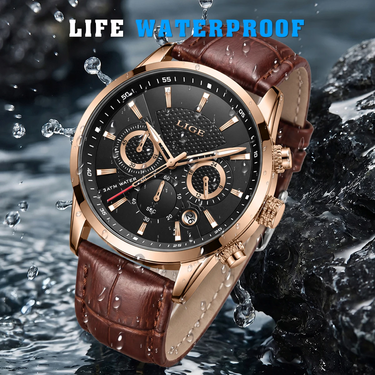 LIGE Luxury Watch Men Leather Sport Watches Men's Army Military Quartz Wristwatch Chronograph Male Clock Relogio Masculino+BOX