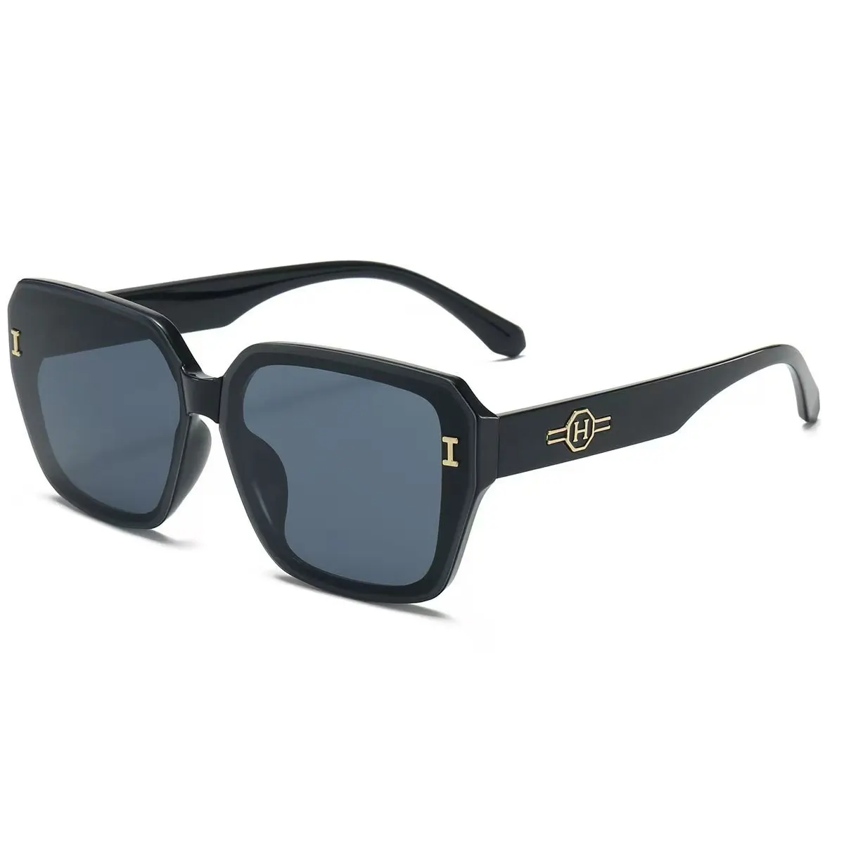 Große, quadratische, minimalistische Retro-Damenmode-Brille mit dekorativen Bügelenden für den täglichen Gebrauch und Straßenfotografie