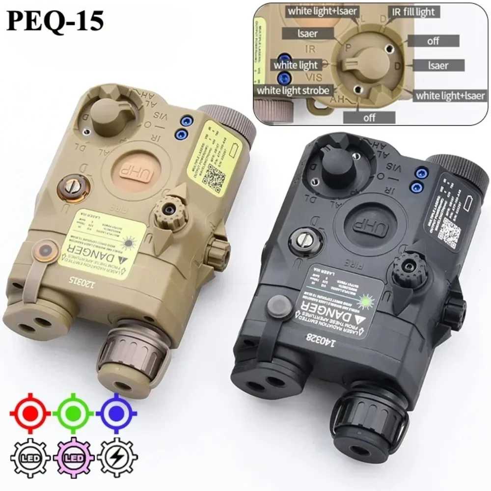 

Tactical PEQ15 Led Flashlight Combo Red Green Dot Laser Indicator IR Weapon Scout Light Fit 20MM Rail Hunting Airsoft
