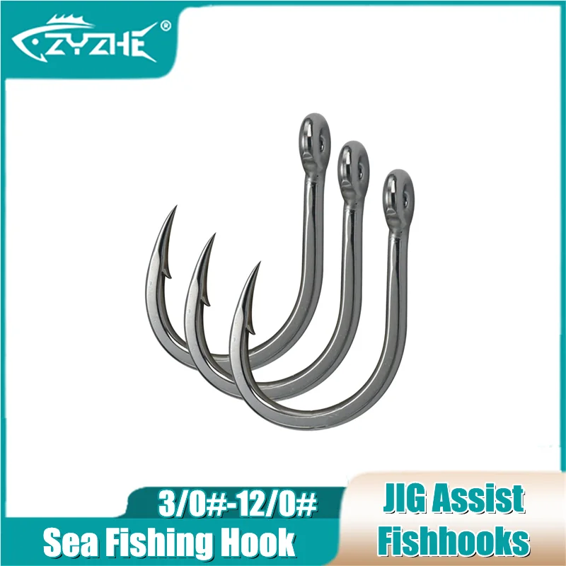 Zyz-sea釣りジグサポートフック、大きな魚のフック、鋭い弓、3-0 #-12 # 、3-7個セット