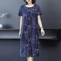 Vintage Ethnic Style Women's Dress Slimming Loose-fit Short Sleeve A- line Skirt Middle-aged Elderly Ladies