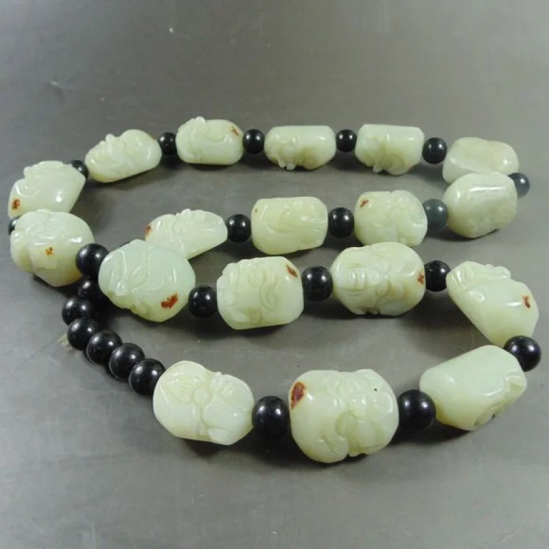 Xinjiang-Hetian Jade Pebble Colar, Dezoito Discípulos do Buda Pingente Lanyard, Enviar Certificado