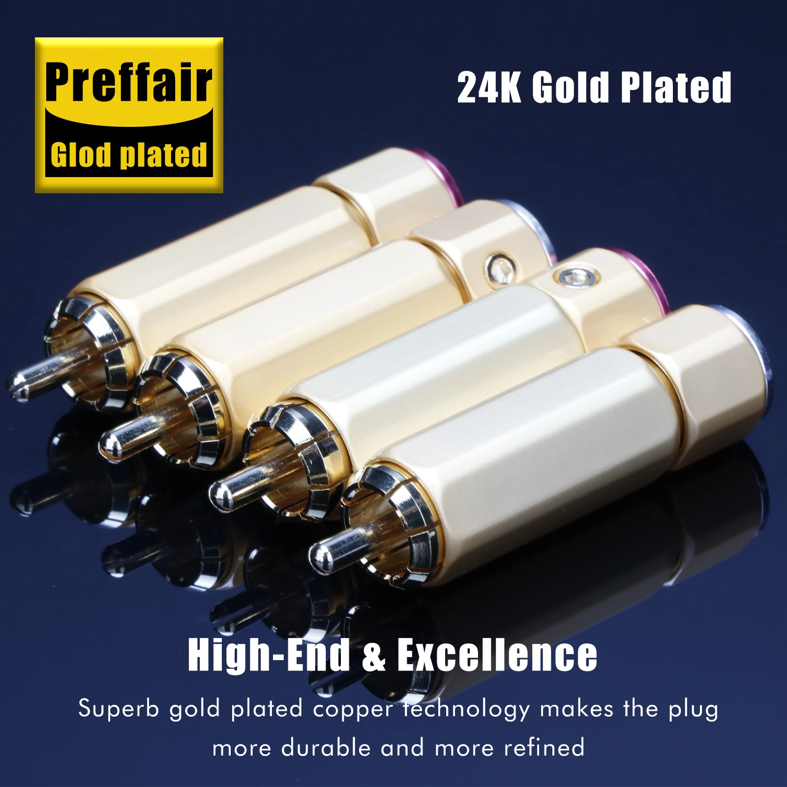 Musical Sound RCA Plug Connector HiFi 24K Gold Plated RCA Plug Terminal Male Audio Jack Lotus Adapter Self-locking Shielding