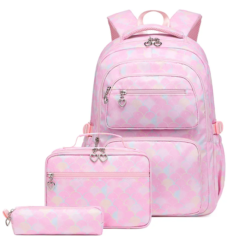 

3 Pcs/Set School Bags for Teenage Girls Waterproof Kids Students Backpack Child Schoolbag With Pencil Case Lunch box Book Bag