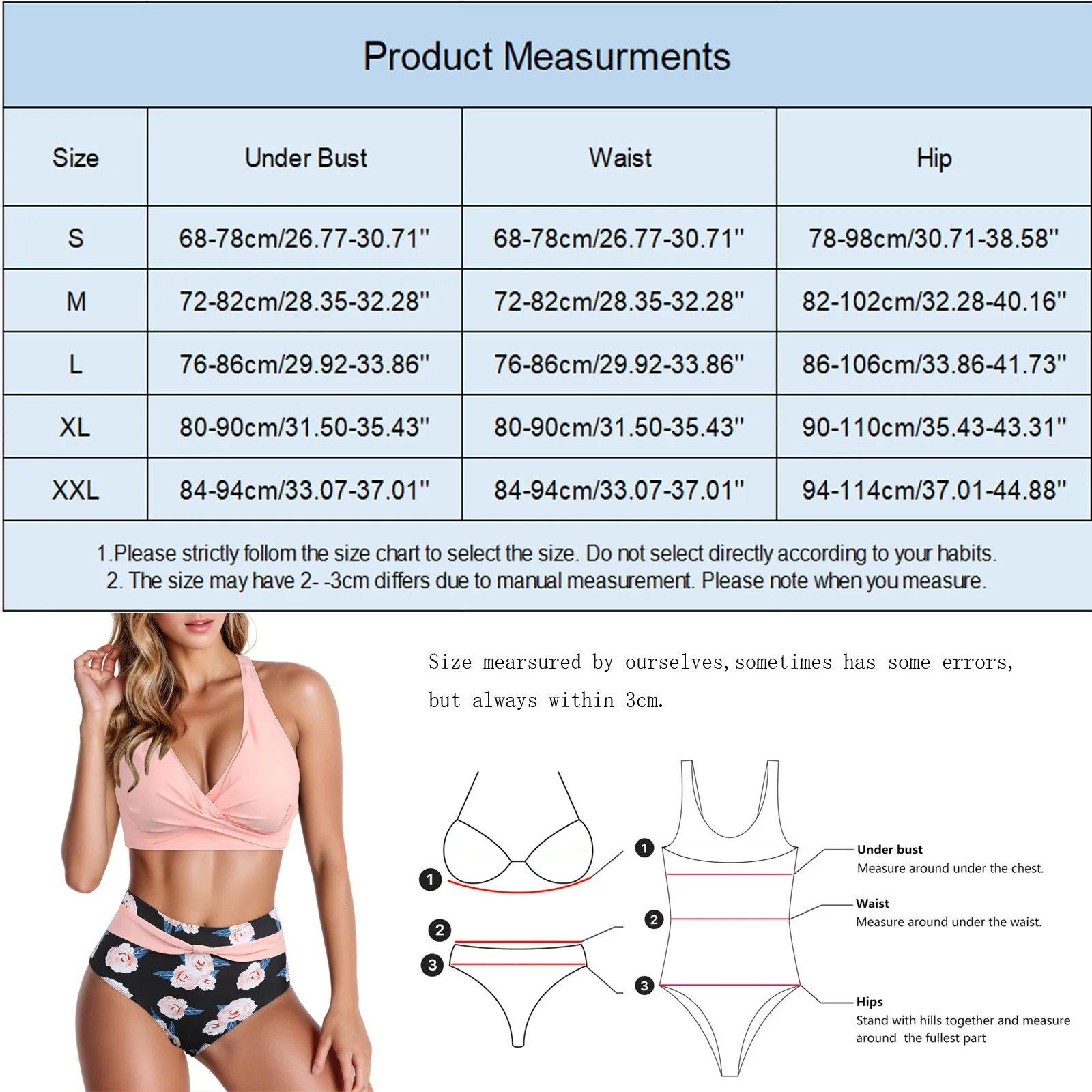 Dwuczęściowe kostiumy kąpielowe Moda damska bikini z wysokim stanem Push Up Vintage Stroje kąpielowe Halter Top Tummy Control Ruched Bottom