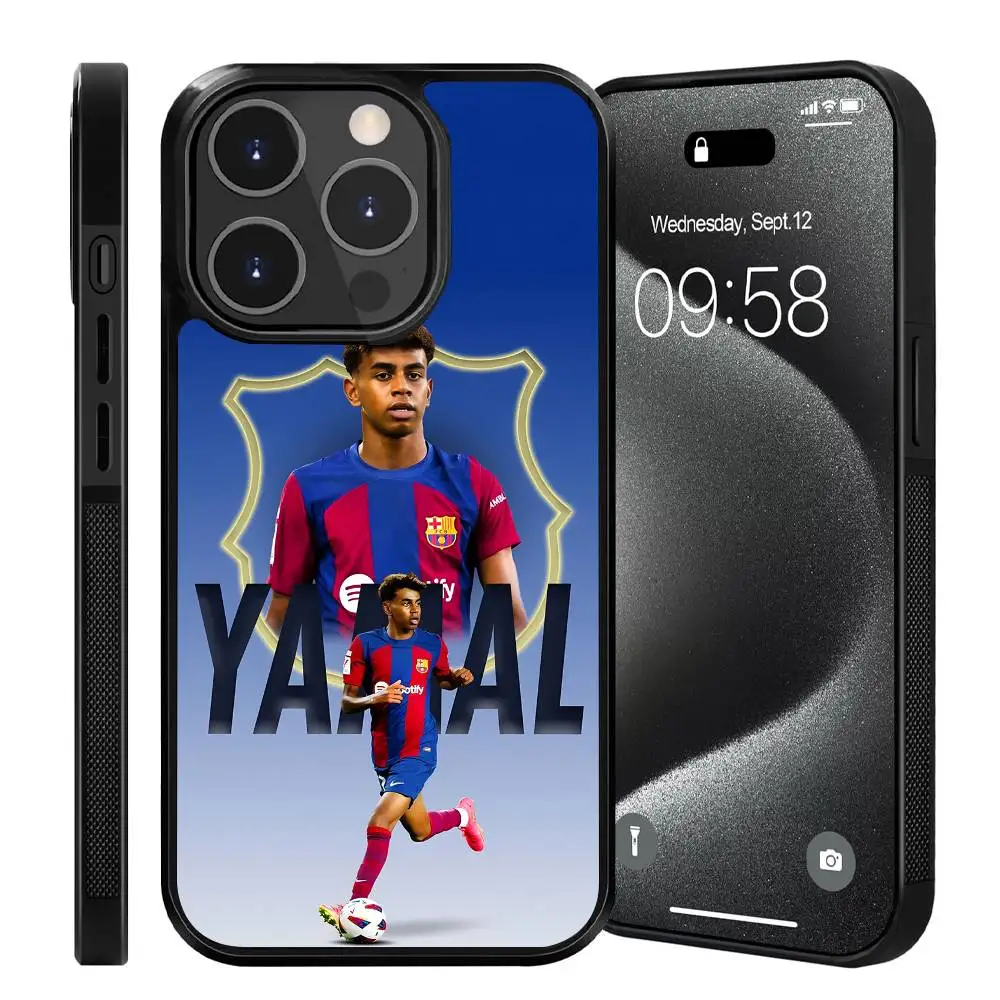 حافظة هاتف على شكل نجمة كرة القدم Y-Yamal مناسبة لهاتف Apple 16PRO MAX 15 14 13 12 MINI 11 غلاف صلب أسود