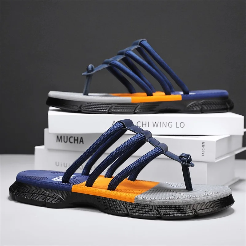 Summer New Lightweight Rubber Woven Slippers Men's Flip Flops Fashion Casual Outdoor Sandals Breathable Anti Slip Beach Shoes