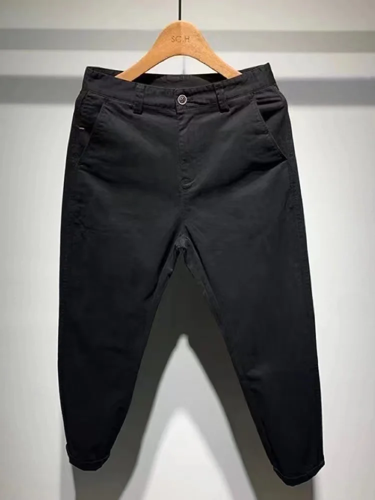 

New Cotton Men's Casual Pants Vintage Straight Cone Shape Pure Color Simple Match Spring Autumn Leisure Trousers for Youth