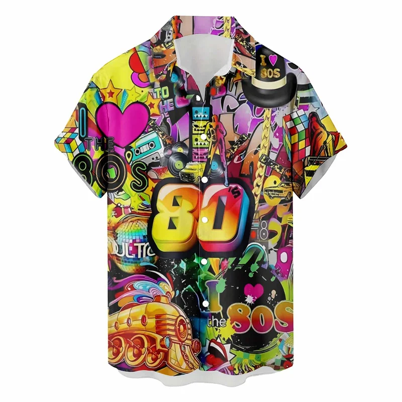 

Beach Party Graphic Hawaiian Shirt For Men Color Gradient 3D Printed Aloha Shirts Summer Loose Lapel Tops Short Sleeve Blouse