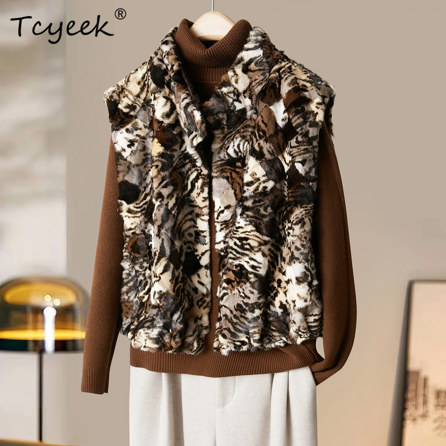 

Tcyeek Natural Mink Fur Vest Women Winter Clothes Real Fur Sleeveless Jacket Whole Mink Womens Vests Stand Collar Пальто Женское