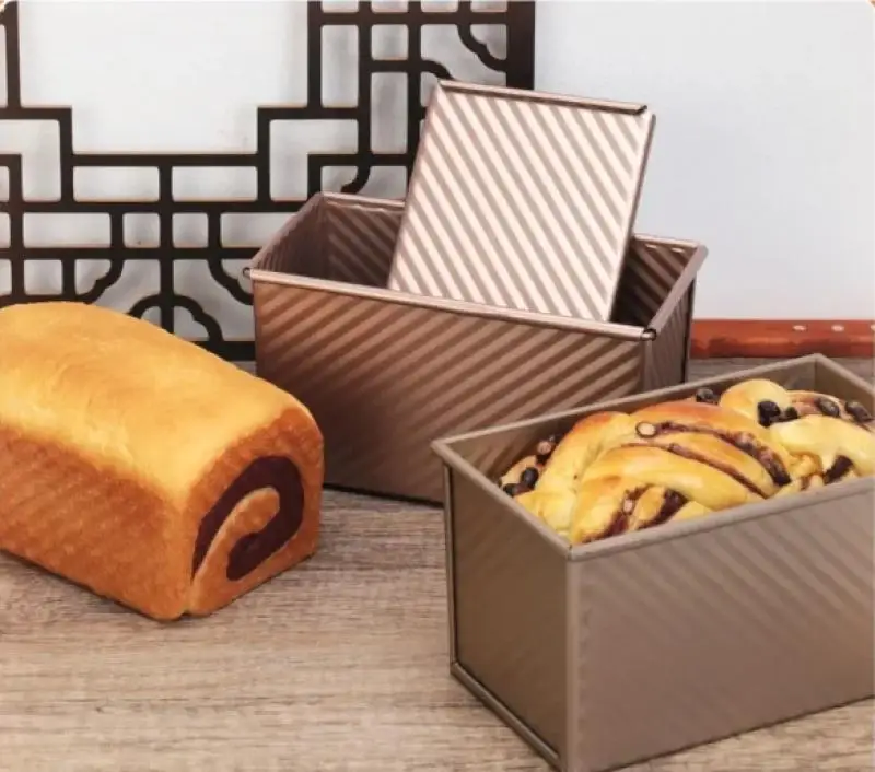 Toast Box Golden Carbon Steel Corrugated with Lid Toast Box Baking Tool Non-Stick Bread Pan Kitchen Toast Cake Baking Mold