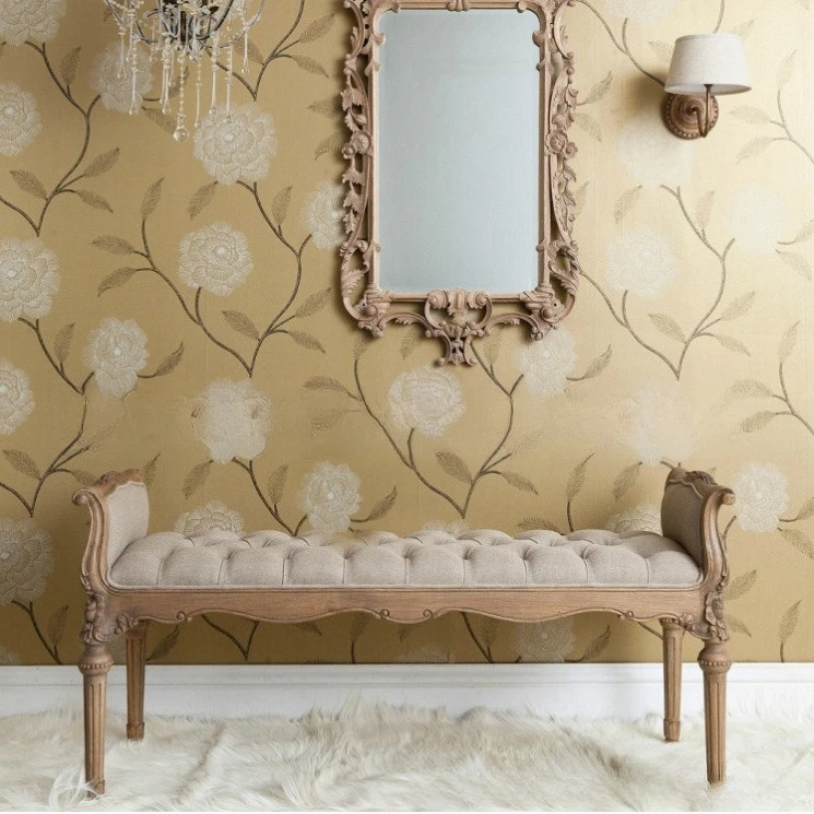 

French country solid wood bedside stool custom furniture log carving old fabric sofa stool rectangular shoe changing stool